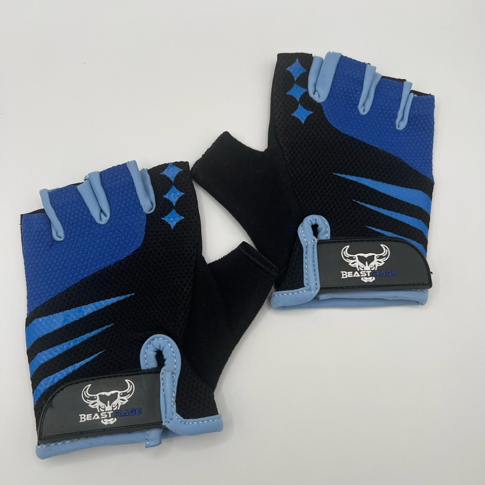Beast Rage Blue & Black Fingerless Workout Gloves